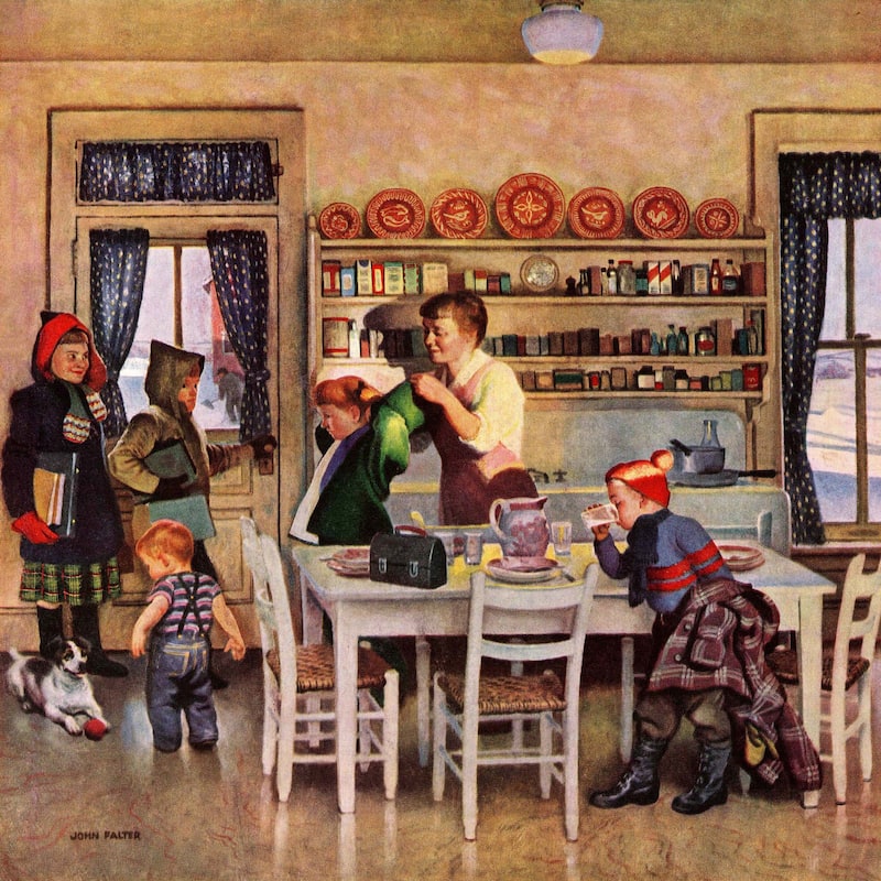 Marmont Hill - 'Getting Ready for School' by John Falter Painting Print on Canvas - Multi-Color
