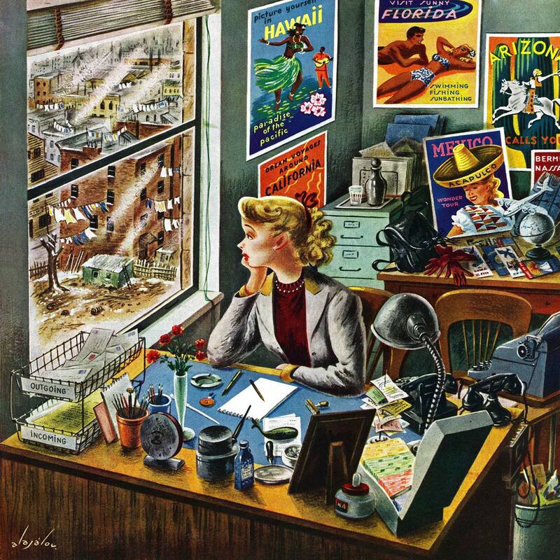 Marmont Hill - 'Travel Agent at Desk' by Constantin Alajalov Painting Print on Canvas