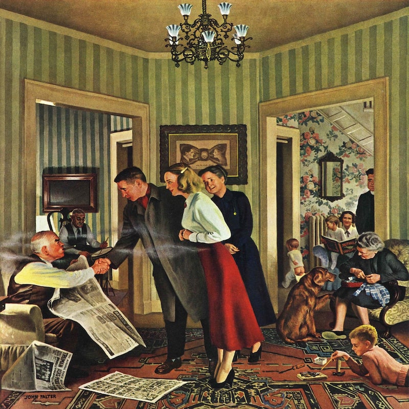 Marmont Hill - 'Meeting the Date' by John Falter Painting Print on Canvas - Multi-Color