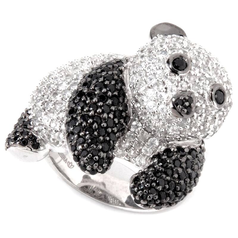 Sterling Silver Black Spinel and White Zircon Panda Ring