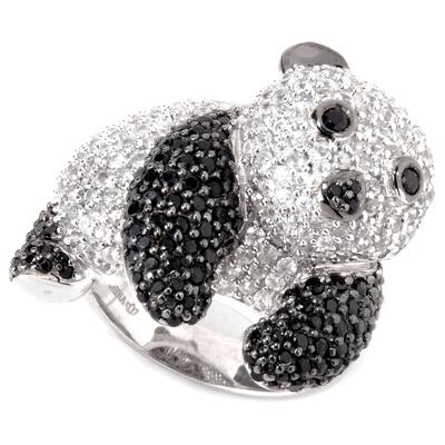 Sterling Silver Black Spinel and White Zircon Panda Ring
