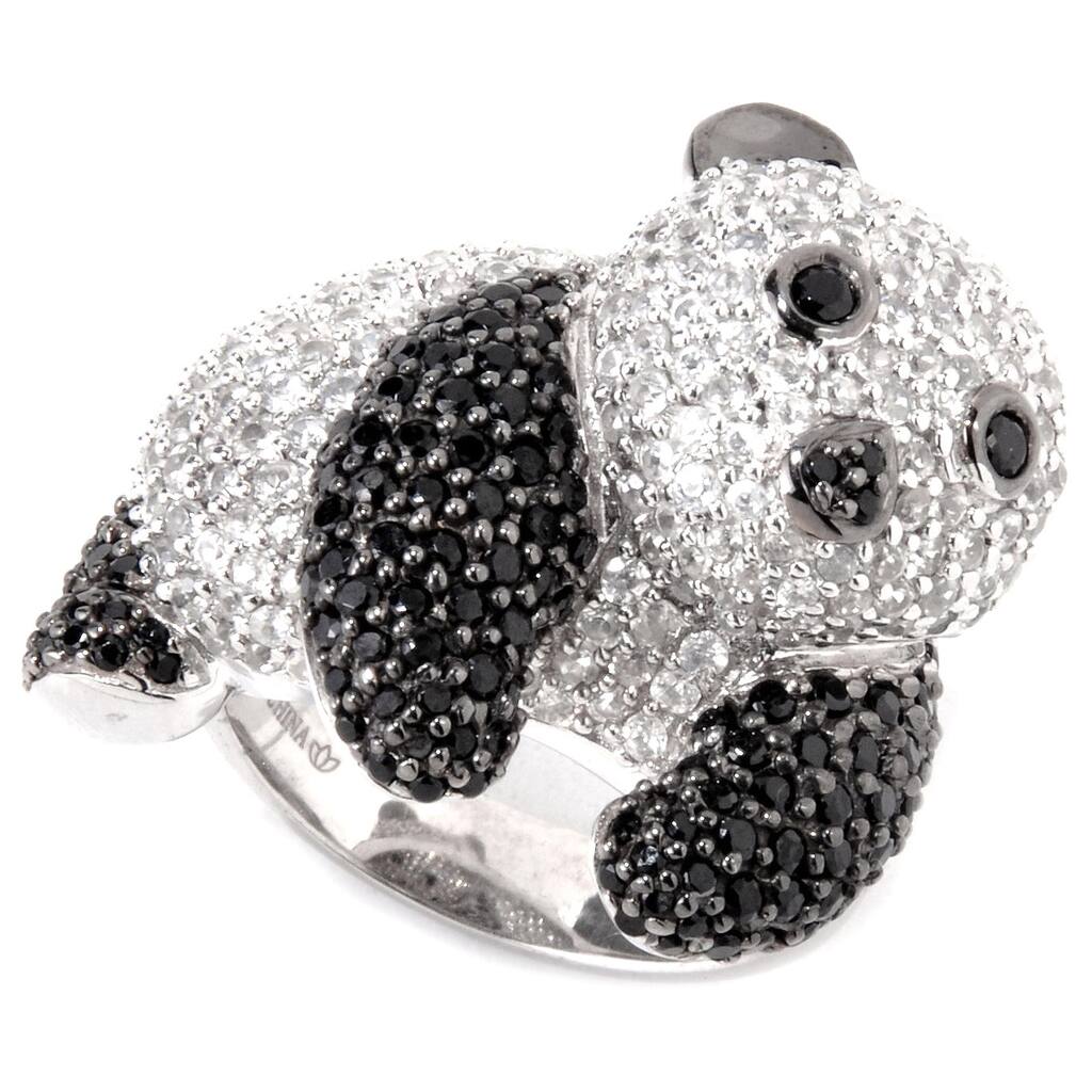 Sterling Silver Black Spinel and White Zircon Panda Ring
