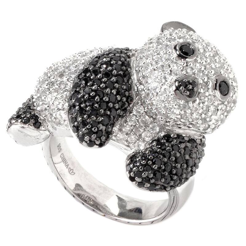 Sterling Silver Black Spinel and White Zircon Panda Ring