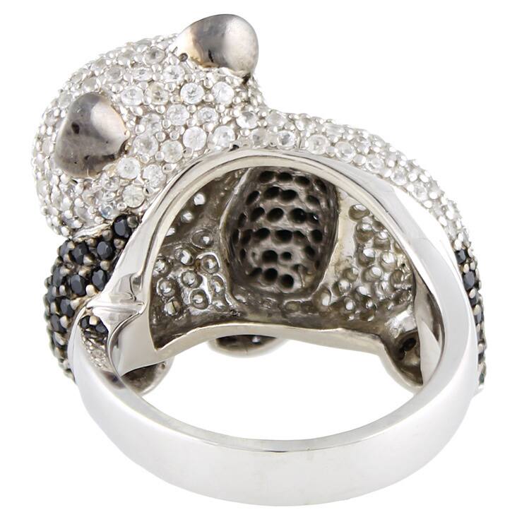 Sterling Silver Black Spinel and White Zircon Panda Ring