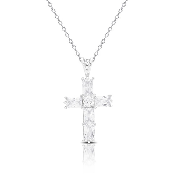 Dolce Giavonna Sterling Silver Cubic Zirconia Cross Necklace