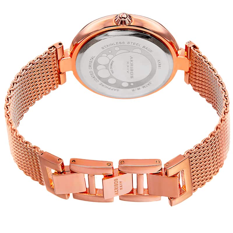Akribos XXIV Women's Quartz Diamond Stainless Steel Mesh Rose-Tone Bracelet Watch - PInk