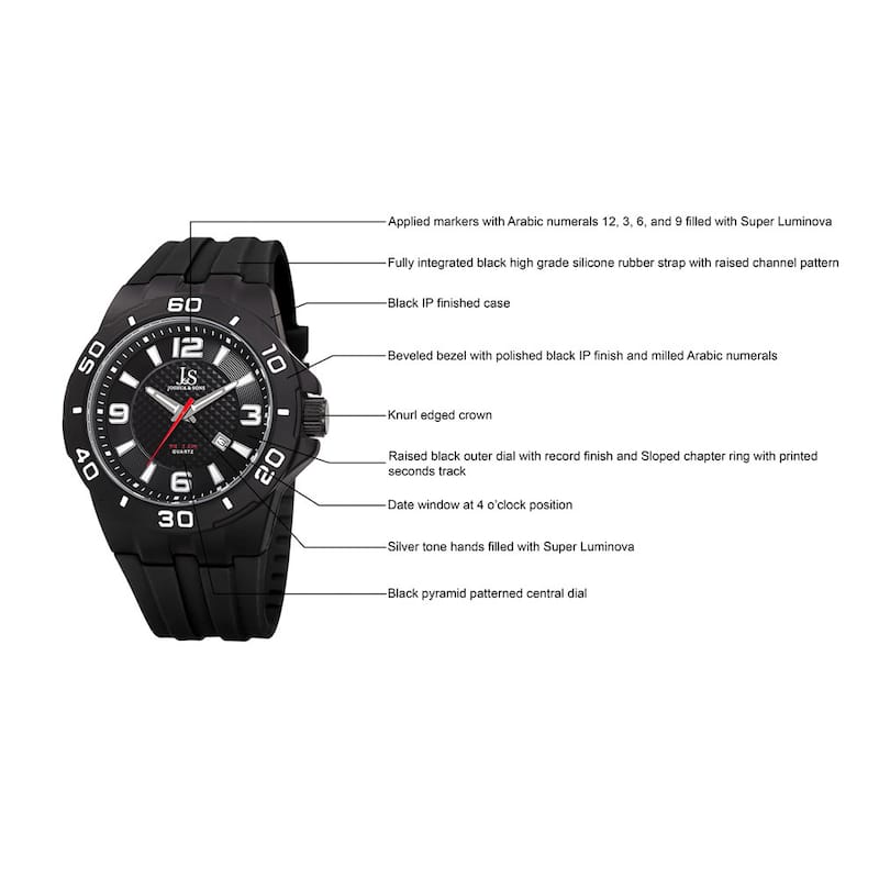 Joshua & Sons Men's Quartz Date Display Black Strap Watch
