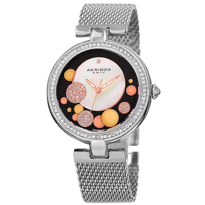 Akribos XXIV Women's Quartz Diamond Stainless Steel Mesh Silver-Tone Bracelet Watch - brown