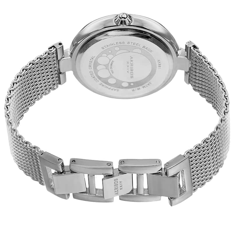 Akribos XXIV Women's Quartz Diamond Stainless Steel Mesh Silver-Tone Bracelet Watch - brown