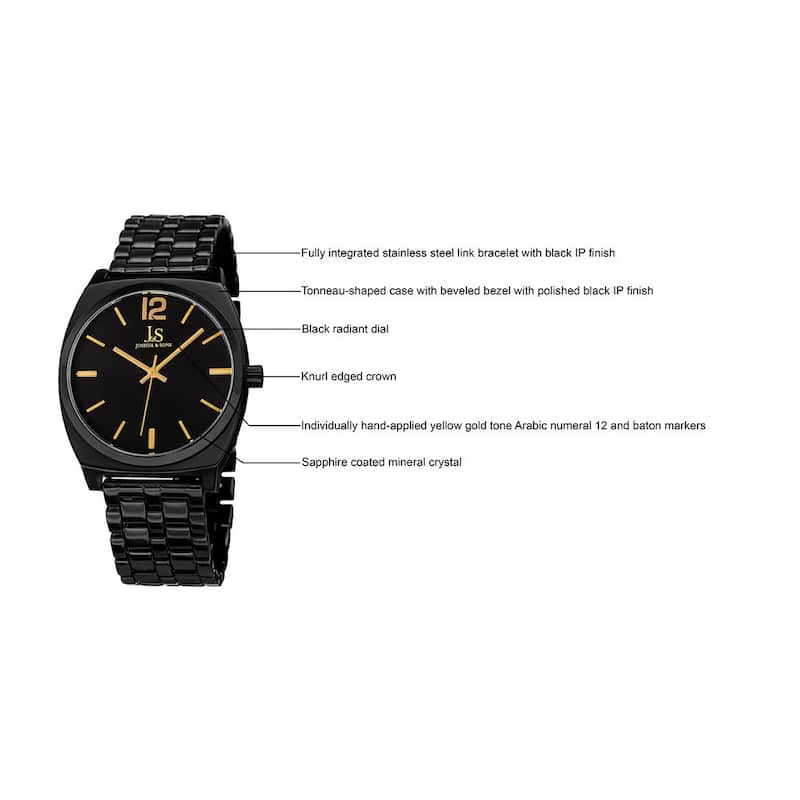 Joshua & Sons Men's Quartz Sunray Dial Black Bracelet Watch
