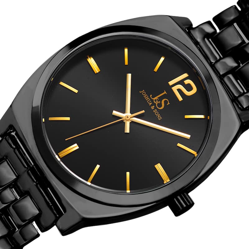 Joshua & Sons Men's Quartz Sunray Dial Black Bracelet Watch