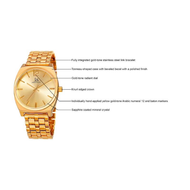 Joshua & Sons Men's Quartz Sunray Dial Gold-Tone Bracelet Watch - Gold