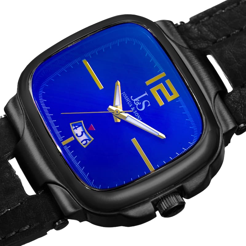 Joshua & Sons Men's Quartz Date Leather Blue Strap Watch