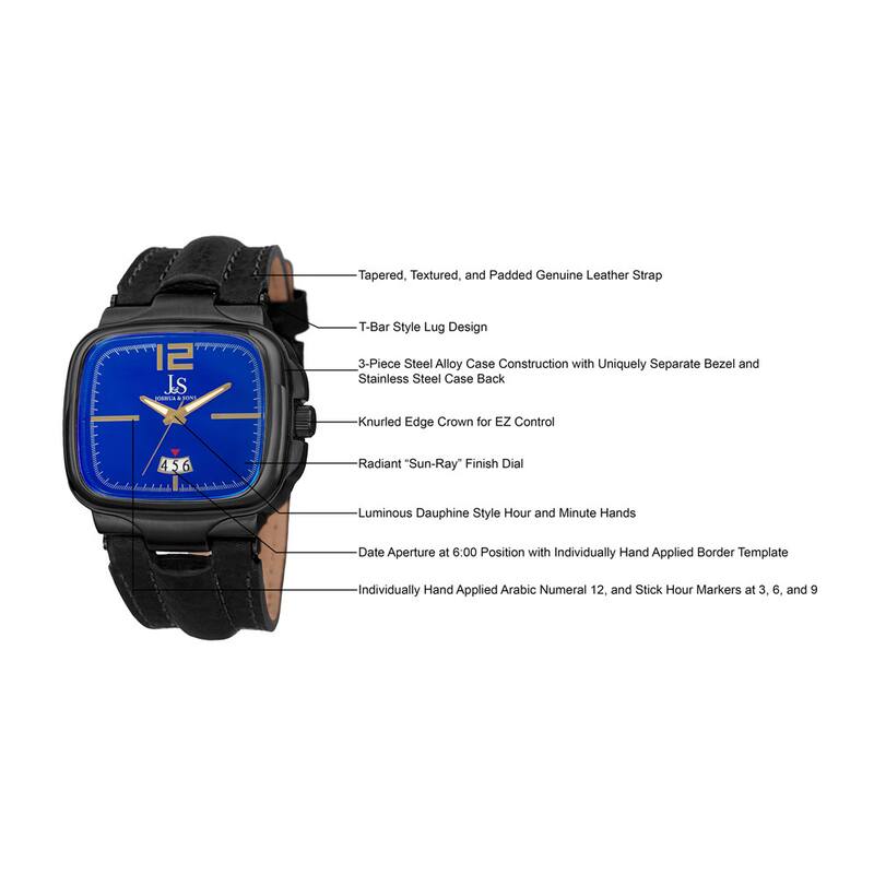 Joshua & Sons Men's Quartz Date Leather Blue Strap Watch