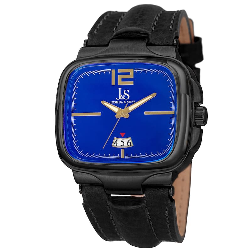 Joshua & Sons Men's Quartz Date Leather Blue Strap Watch