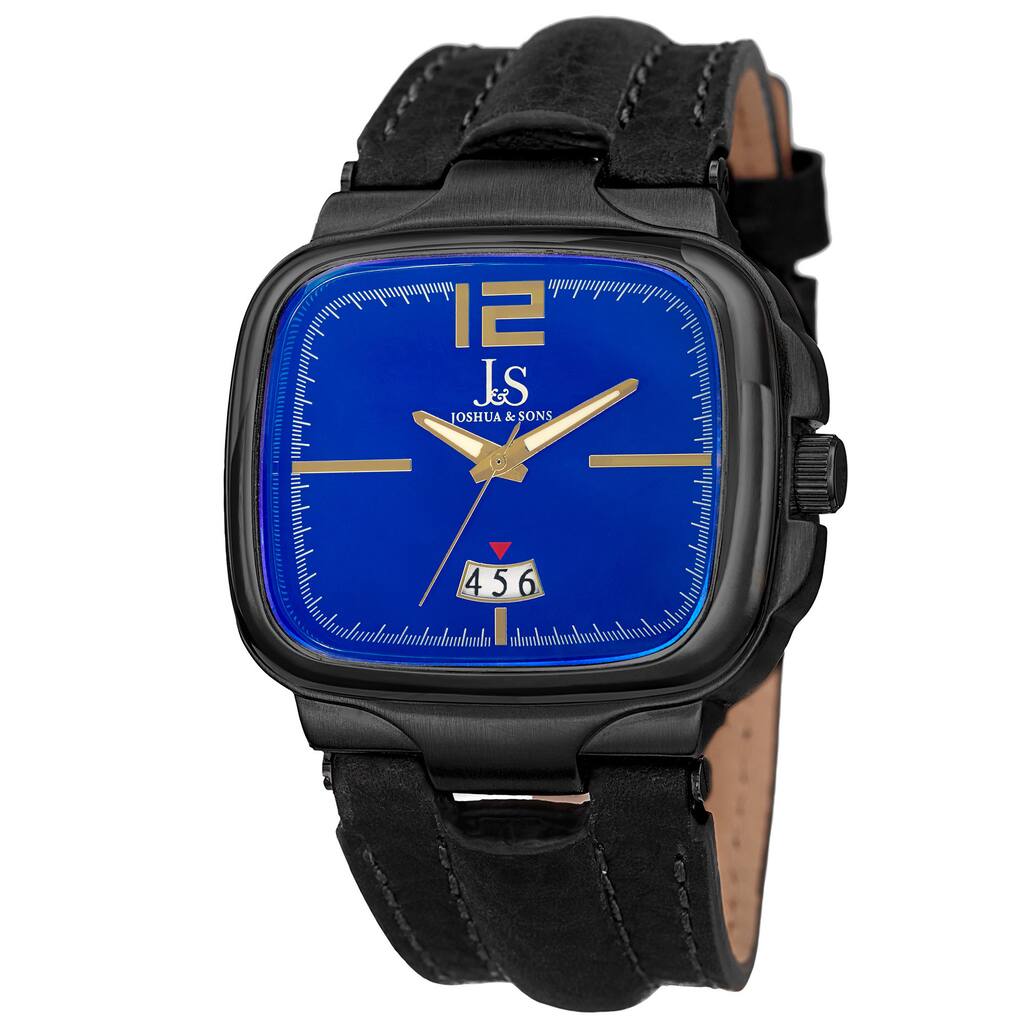 Joshua & Sons Men's Quartz Date Leather Blue Strap Watch