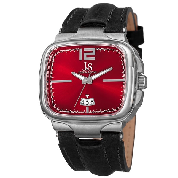 Joshua & Sons Men's Quartz Date Leather Red Strap Watch