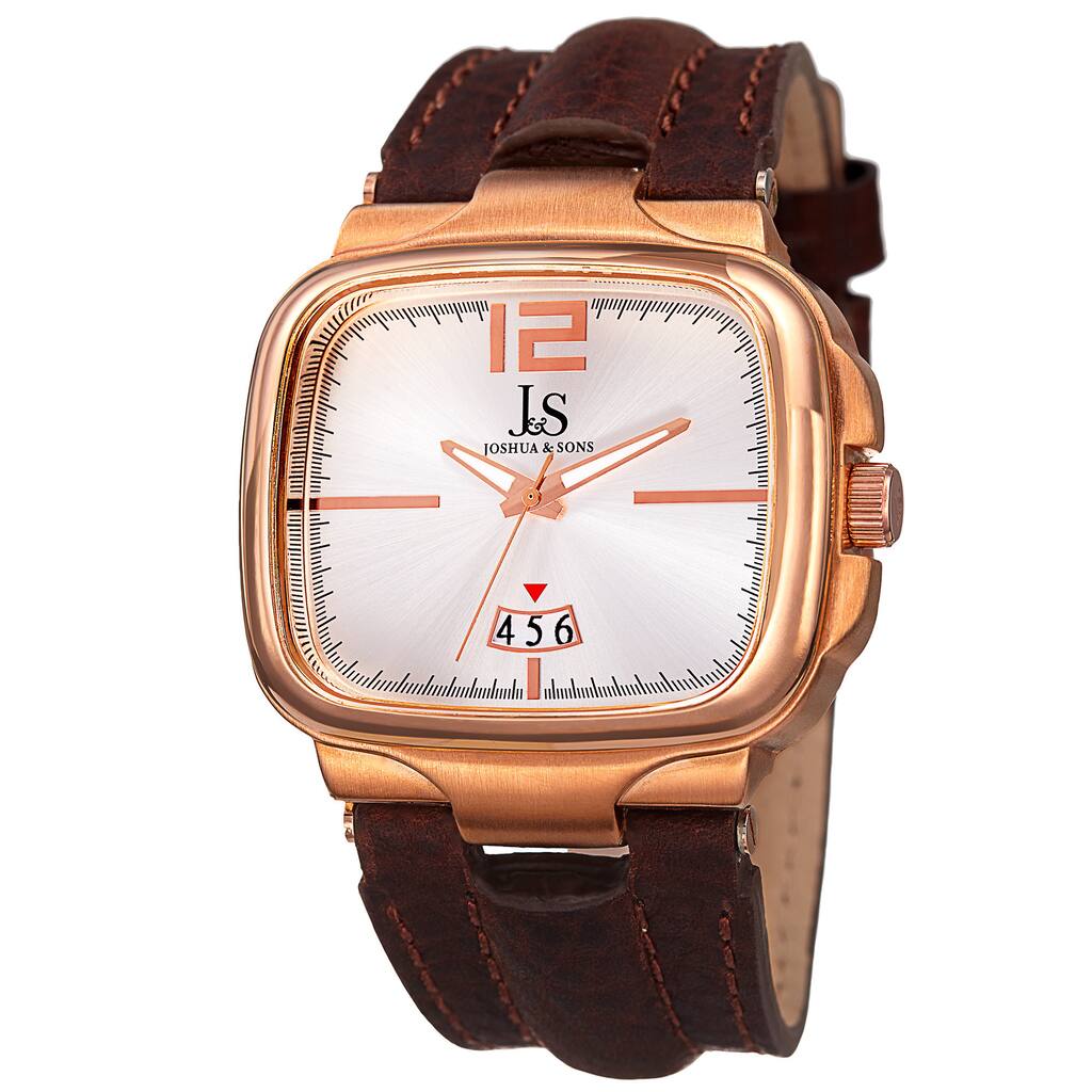 Joshua & Sons Men's Quartz Date Leather Rose-Tone Strap Watch - Gold