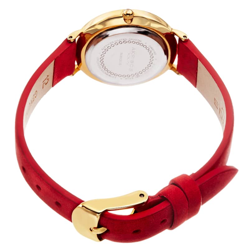 Akribos XXIV Women's Quartz Diamond Markers 'Crazy Horse' Leather Strap Watch - Red