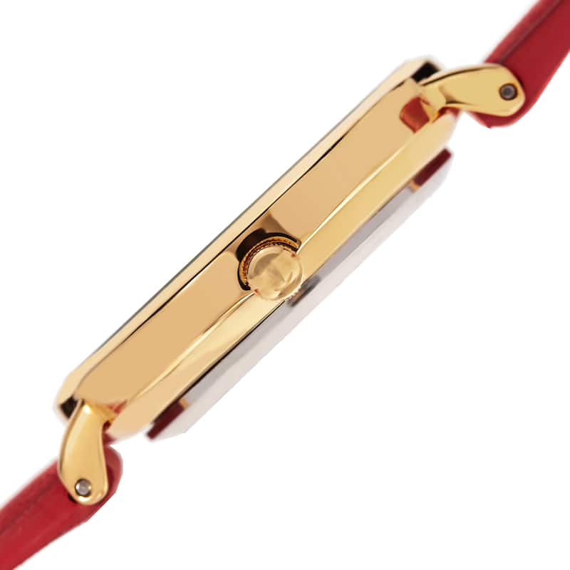 Akribos XXIV Women's Quartz Diamond Markers 'Crazy Horse' Leather Strap Watch - Red