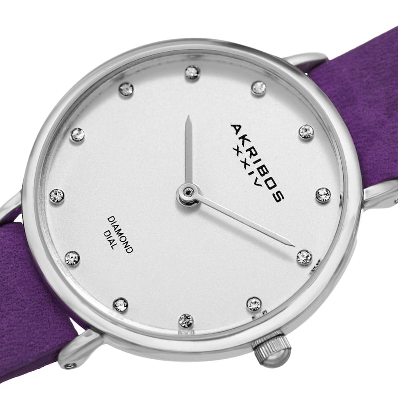 Akribos XXIV Women's Quartz Diamond Markers 'Crazy Horse' Leather Purple Strap Watch