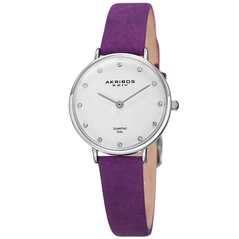 Akribos XXIV Women's Quartz Diamond Markers 'Crazy Horse' Leather Purple Strap Watch