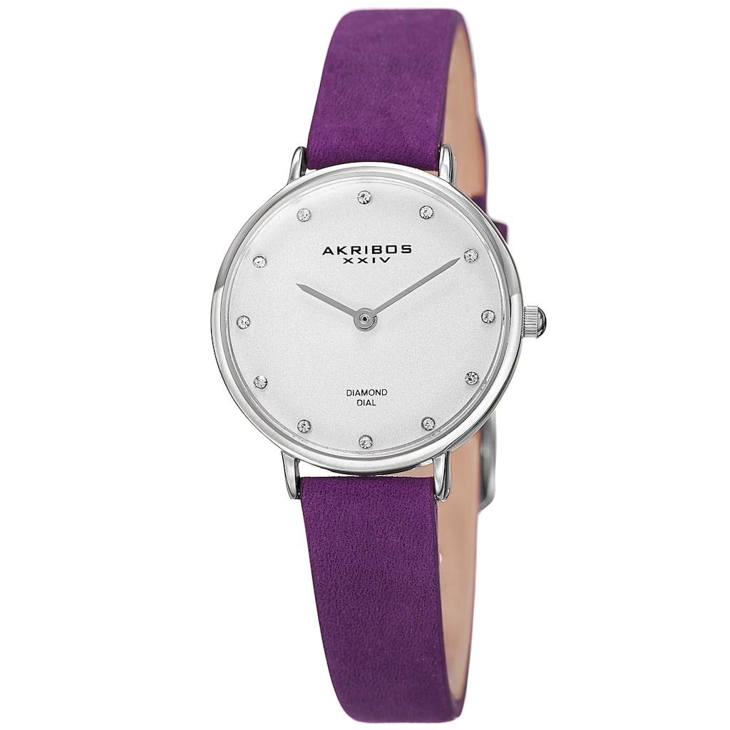 Akribos XXIV Women's Quartz Diamond Markers 'Crazy Horse' Leather Purple Strap Watch