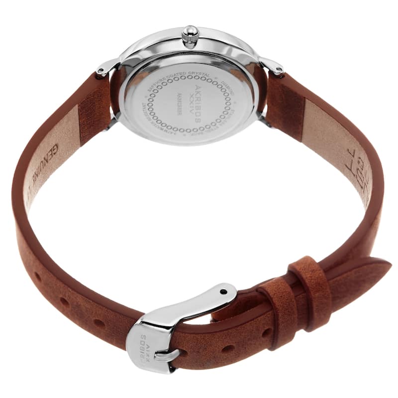 Akribos XXIV Women's Quartz Diamond Markers 'Crazy Horse' Leather Silver-Tone Strap Watch - brown