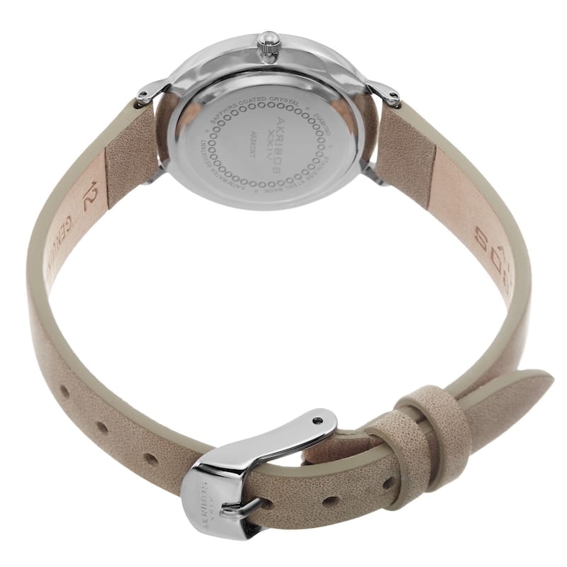 Akribos XXIV Women's Quartz Diamond Markers 'Crazy Horse' Leather White Strap Watch - grey