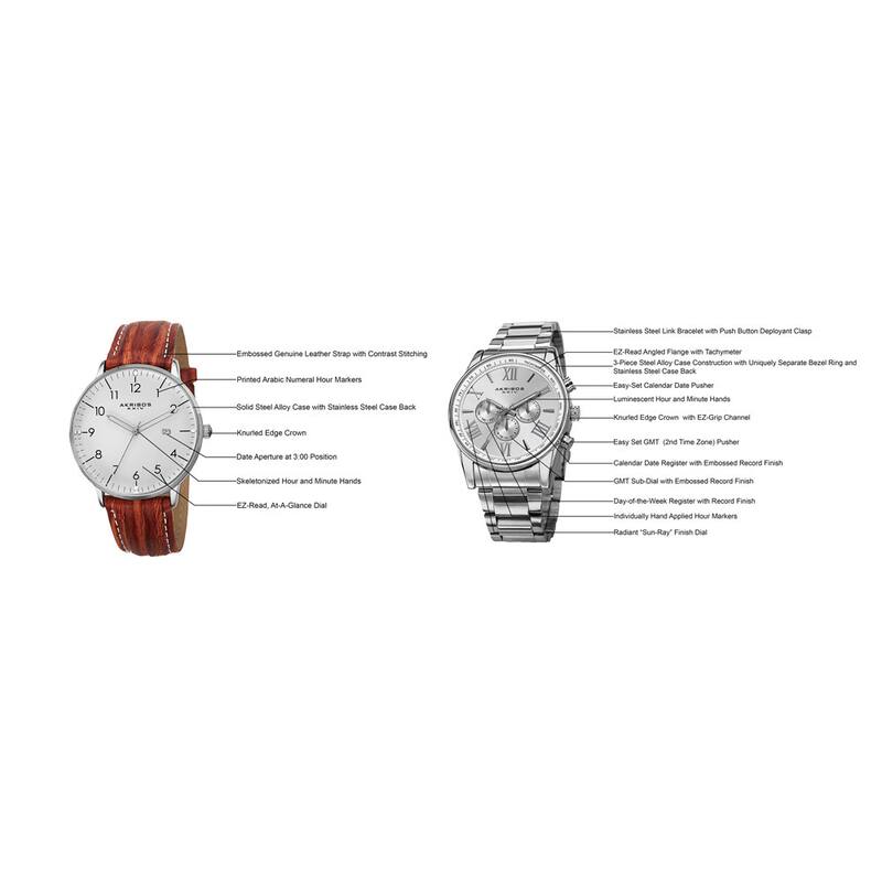 Akribos XXIV Men's Swiss Quartz Multifunction Silver-Tone Strap/Bracelet Watch Set - silver