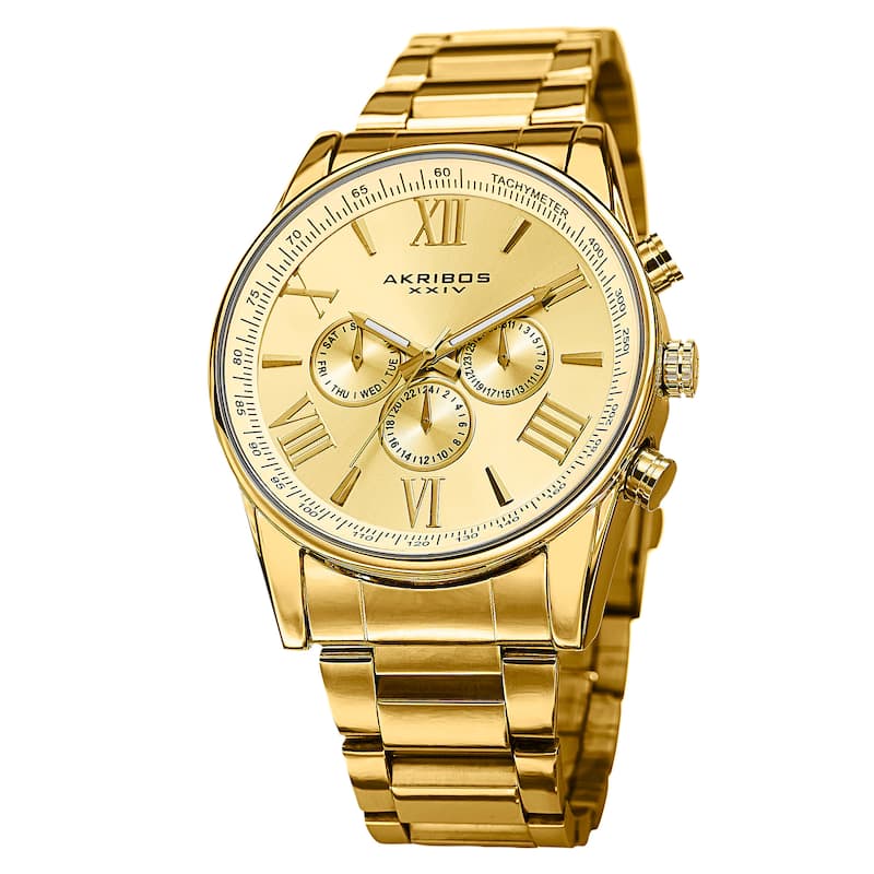 Akribos XXIV Men's Swiss Quartz Multifunction Gold-Tone Strap/Bracelet Watch Set - Gold