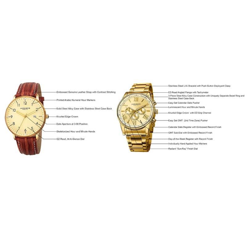 Akribos XXIV Men's Swiss Quartz Multifunction Gold-Tone Strap/Bracelet Watch Set - Gold
