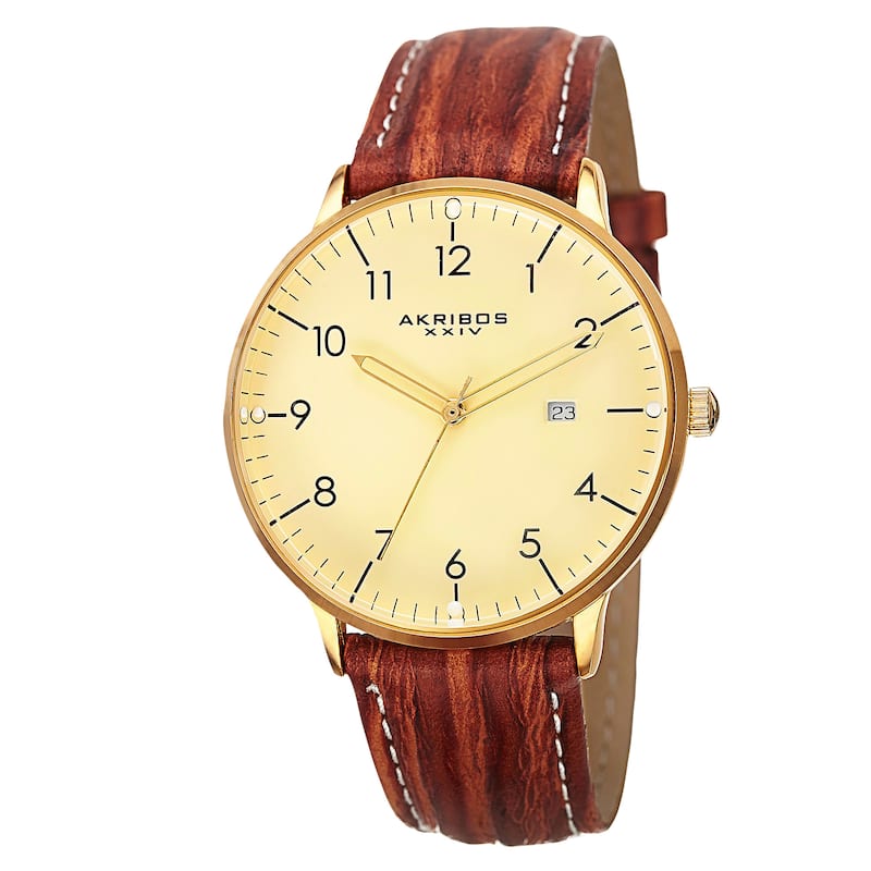 Akribos XXIV Men's Swiss Quartz Multifunction Gold-Tone Strap/Bracelet Watch Set - Gold