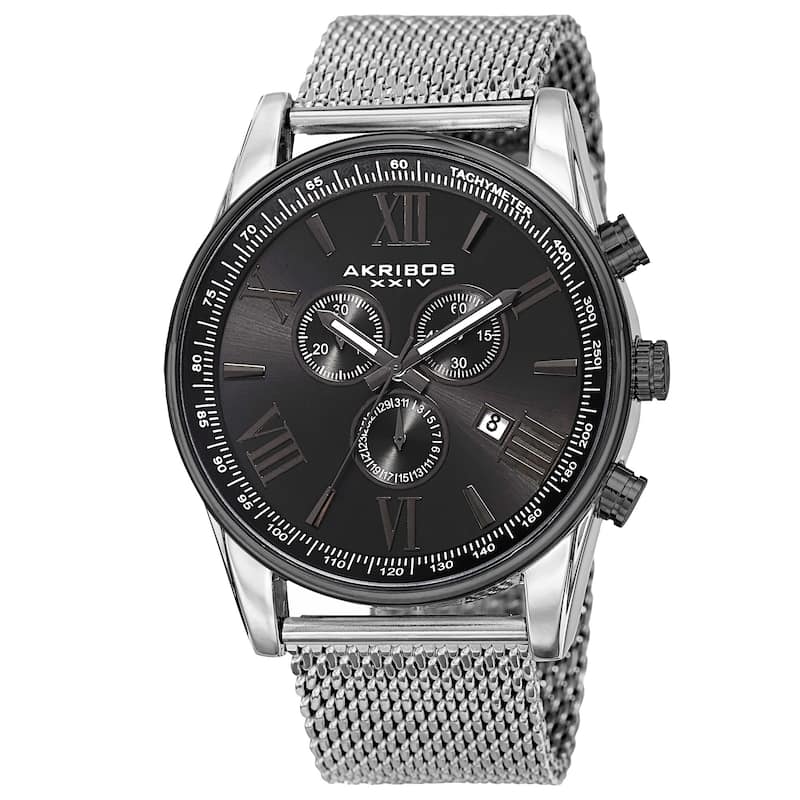 Akribos XXIV Men's Quartz Multifunction Silver-Tone Strap/Bracelet Watch Set - BLue