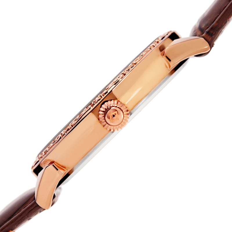 Akribos XXIV Men's Roman Numerals Quartz Leather Rose-Tone Strap Watch - brown
