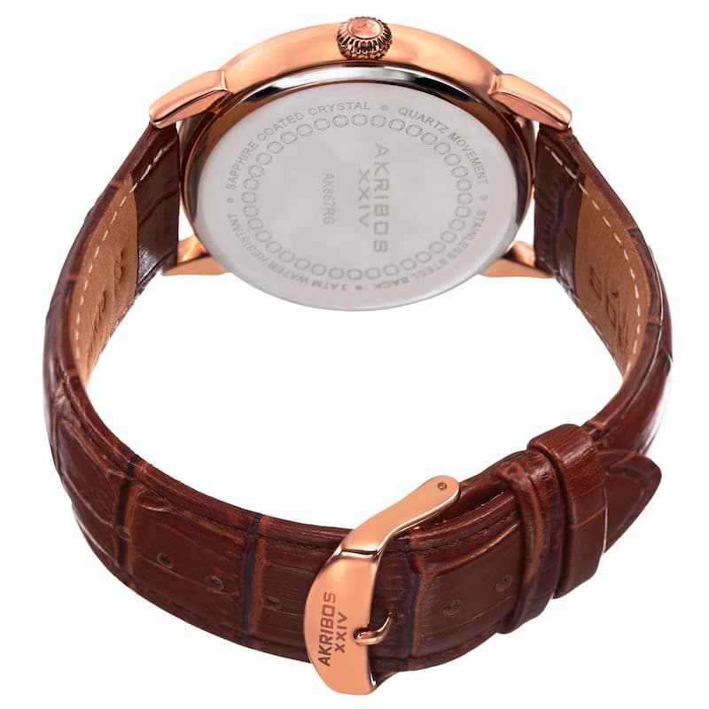Akribos XXIV Men's Roman Numerals Quartz Leather Rose-Tone Strap Watch - brown