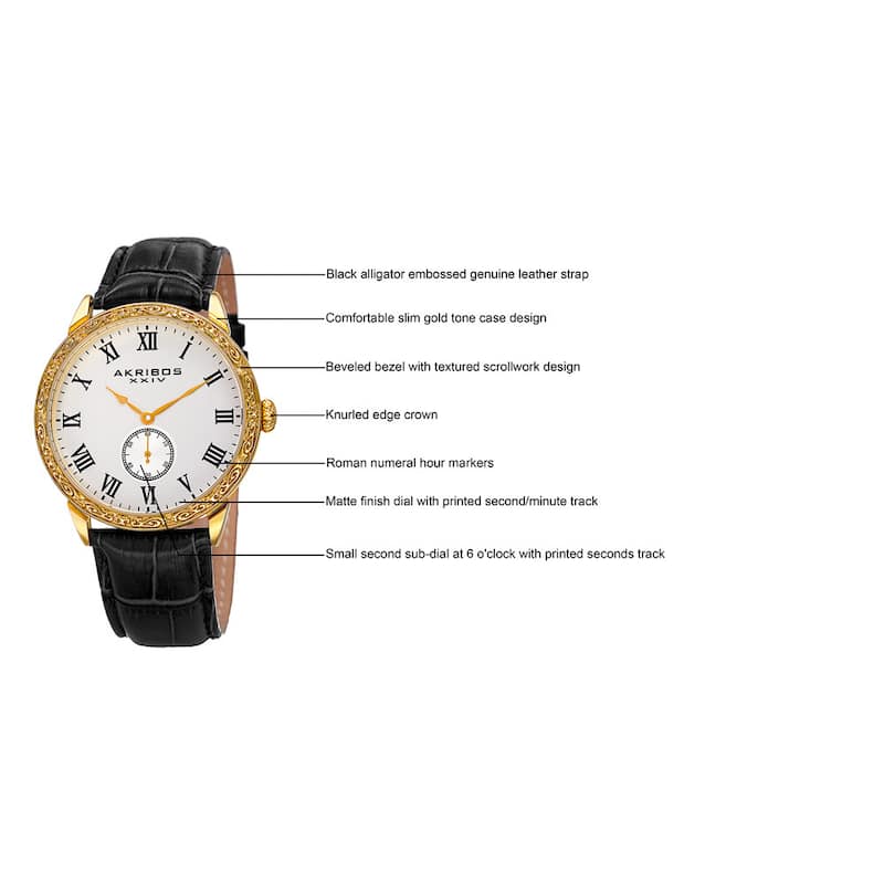 Akribos XXIV Men's Roman Numerals Quartz Leather Gold-Tone Strap Watch - GOLD