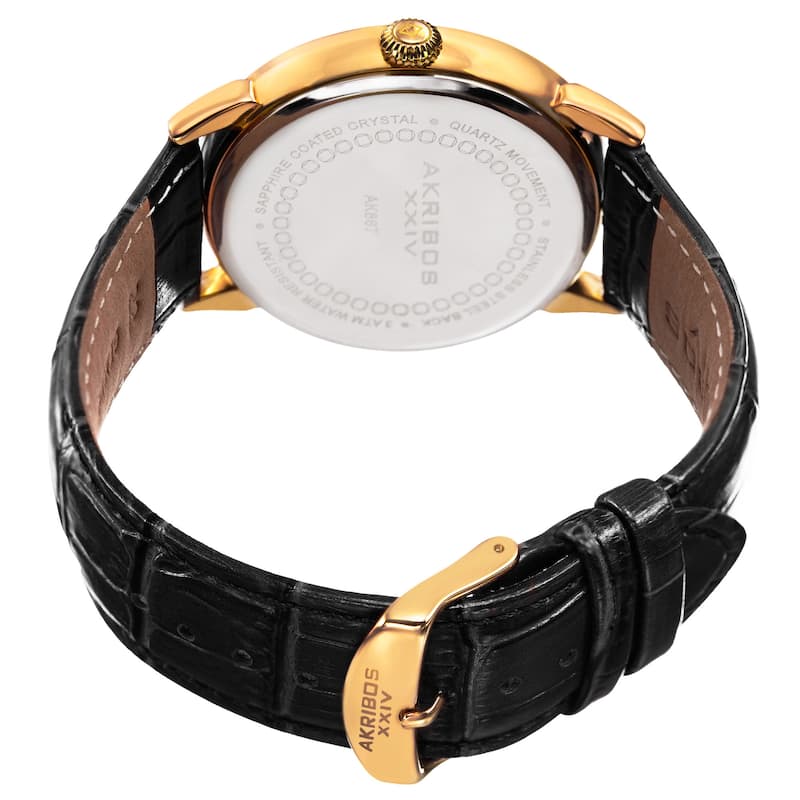 Akribos XXIV Men's Roman Numerals Quartz Leather Gold-Tone Strap Watch - GOLD
