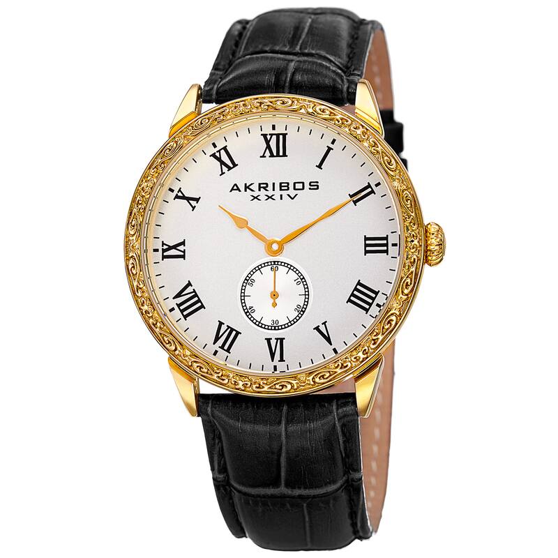 Akribos XXIV Men's Roman Numerals Quartz Leather Gold-Tone Strap Watch - GOLD