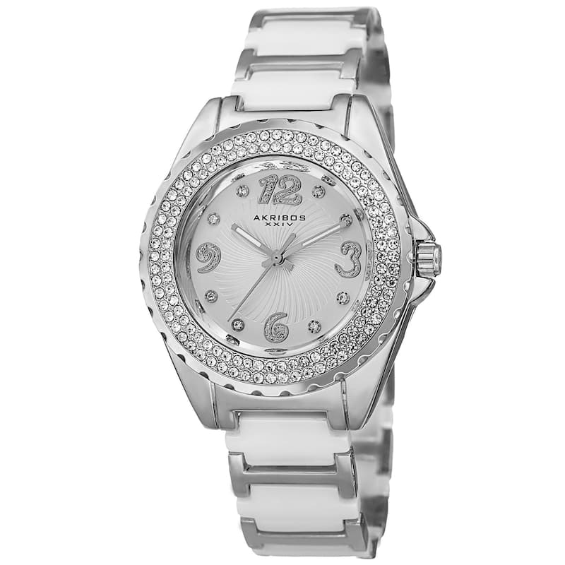 Akribos XXIV Women's Quartz Diamonds Silver-Tone Bracelet/ Strap Watches Set - silver