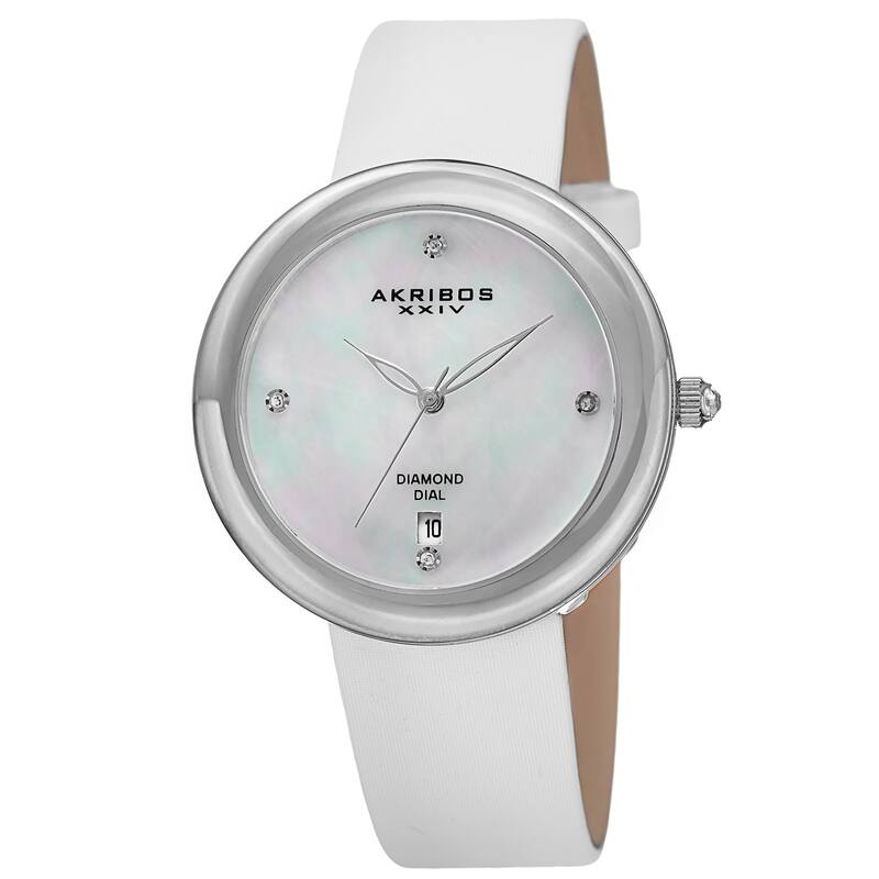 Akribos XXIV Women's Quartz Diamonds Silver-Tone Bracelet/ Strap Watches Set - silver