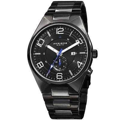 Akribos XXIV Men's Swiss Quartz Dual-Time Multifunction Stainless Steel Black Bracelet Watch