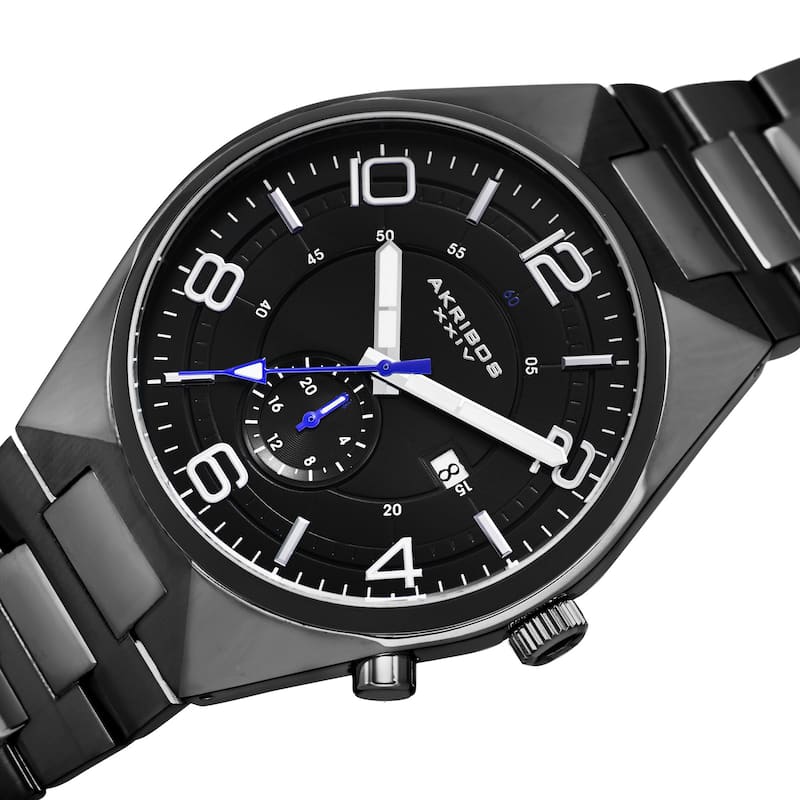 Akribos XXIV Men's Swiss Quartz Dual-Time Multifunction Stainless Steel Black Bracelet Watch