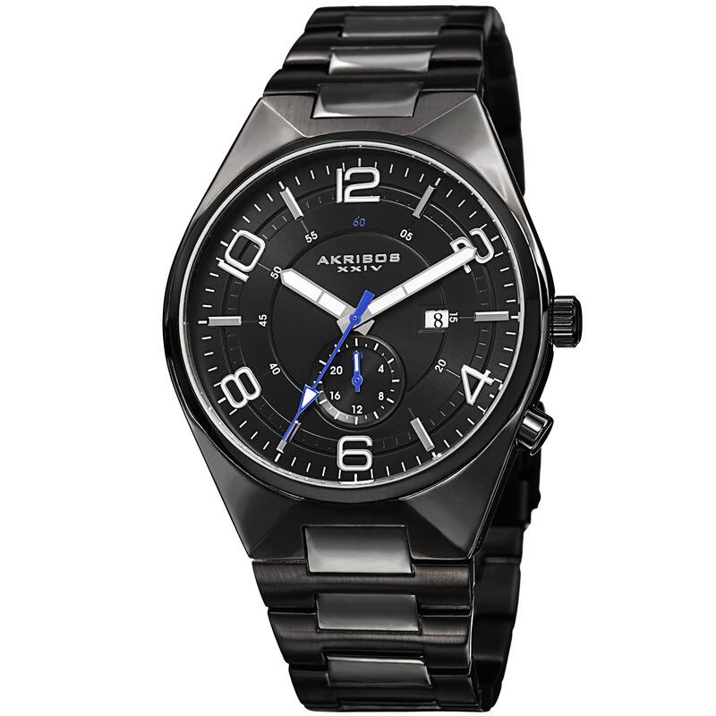 Akribos XXIV Men's Swiss Quartz Dual-Time Multifunction Stainless Steel Black Bracelet Watch