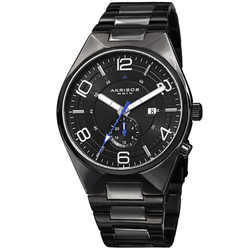 Akribos XXIV Men's Swiss Quartz Dual-Time Multifunction Stainless Steel Black Bracelet Watch