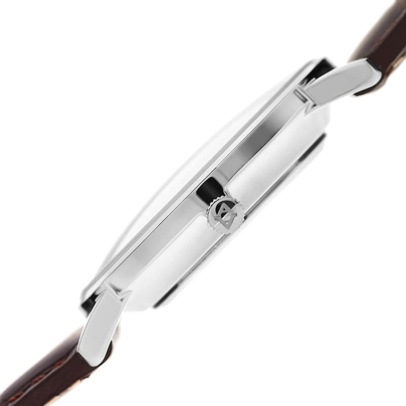 Akribos XXIV Men's Quartz Retrograde Date/Day Leather Silver-Tone Strap Watch - brown