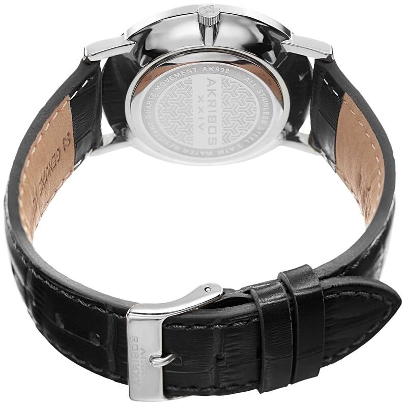 Akribos XXIV Men's Quartz Retrograde Date/Day Leather Silver-Tone Strap Watch - Blue