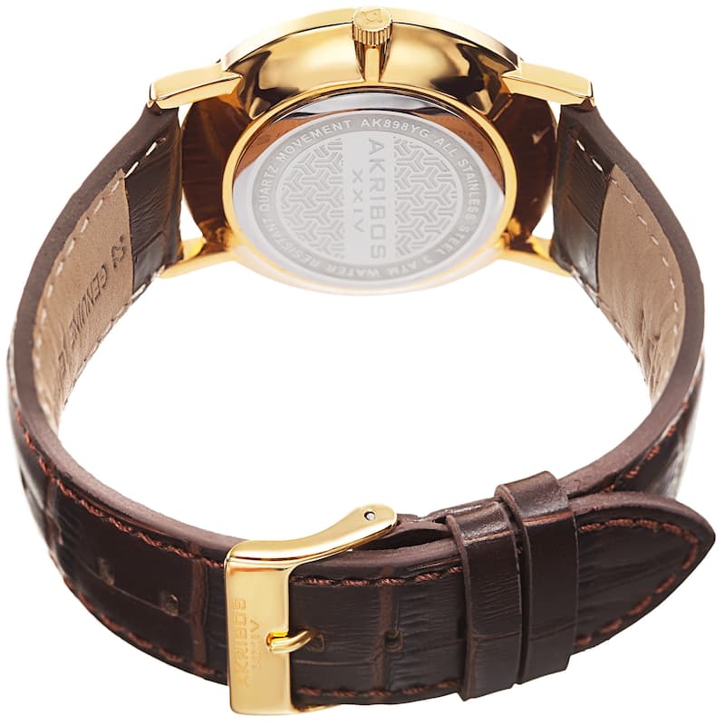 Akribos XXIV Men's Quartz Retrograde Date/Day Leather Gold-Tone Strap Watch - Gold
