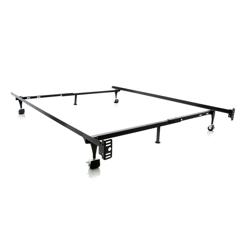Black Metal Full/ Twin Heavy-duty 6-leg Adjustable Bedframe with Wheels by Brookside