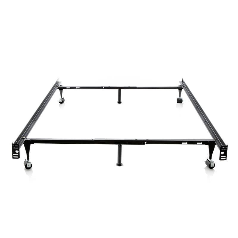 Black Metal Full/ Twin Heavy-duty 6-leg Adjustable Bedframe with Wheels by Brookside